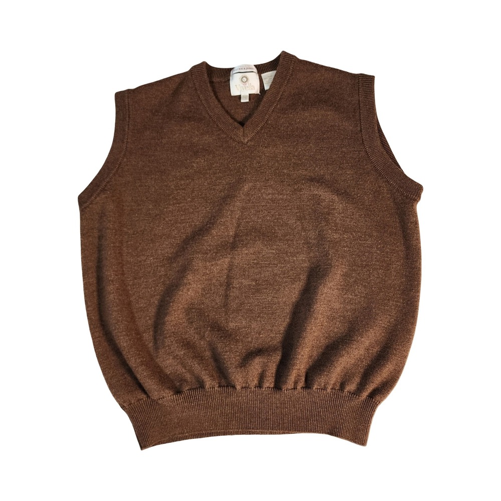 Viyella Patrick James Mens Brown 100% Merino Wool V-Neck Sweater‎ Vest Size L